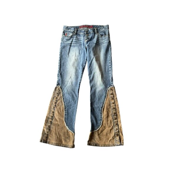 Y2K Mudd Low Rise Flare Two Tone Snap Pants size 8 - Picture 2 of 11